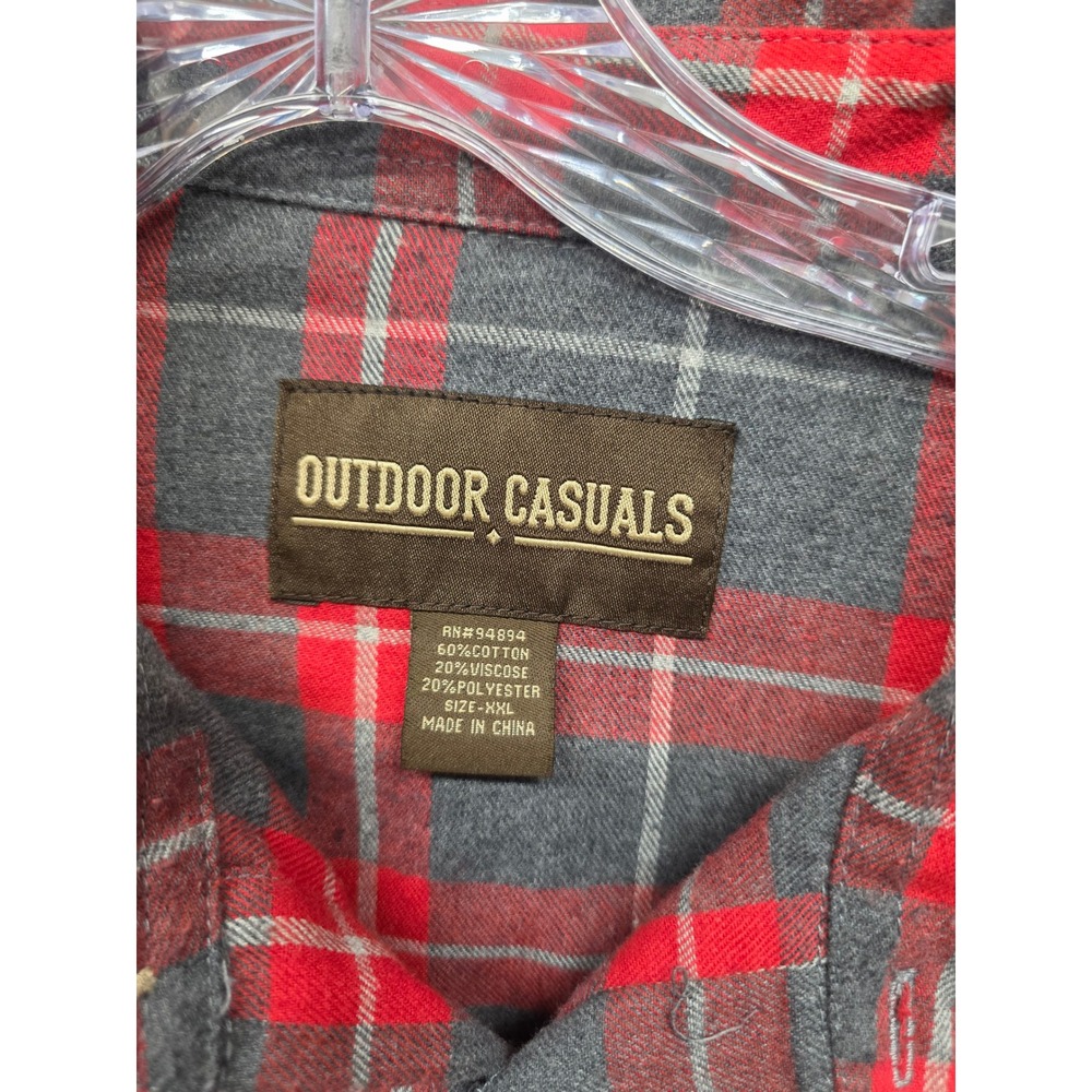 Outdoor Casuals Mens Red Grey Plaid‎ Flannel Button Down Shirt XXL Western Yoke - Picture 2 of 6